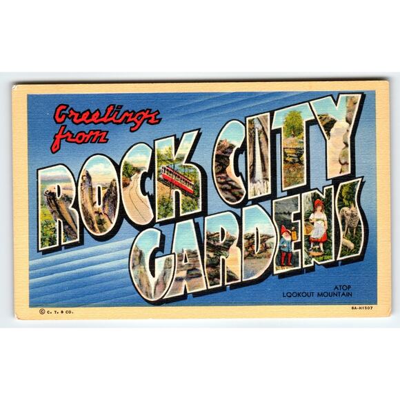 Vintage Greetings from Rock City Gardens TN Linen Postcard by Curt Teich - Picture 1 of 2